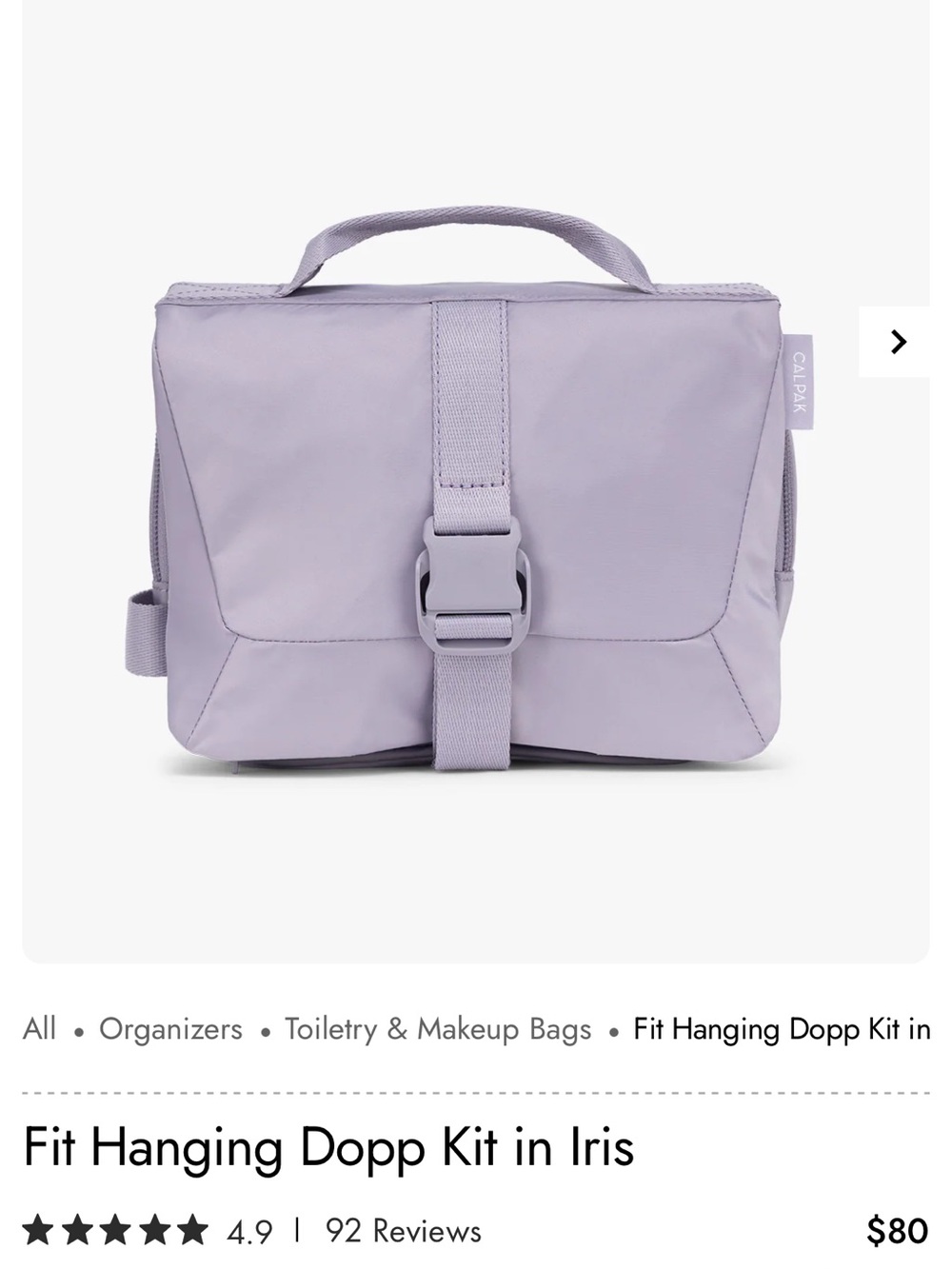 Calpak Hanging Dopp Kit- Iris Color - New With Tags; Never Used.